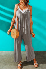 Black Casual Spaghetti Straps Wide Leg Pocketed Jumpsuits