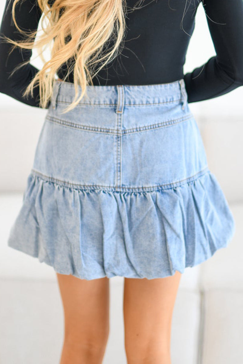 Myosotis Bubble Hem Denim Mini Skirt