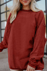 Red Contrast Trim Crinkle Rib Oversized Sweatshirt