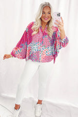 Rose Red Floral Print Dolman Sleeve Blouse