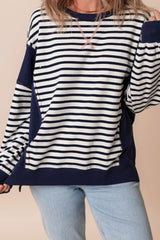 Exposed Seam Striped Long Sleeve Sweatshirt