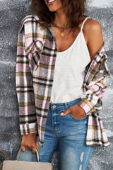 Flannel Button Up Long Sleeve Pink Plaid Shacket