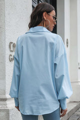 Mist Blue Plain Lantern Sleeve Drop Shoulder Shirt