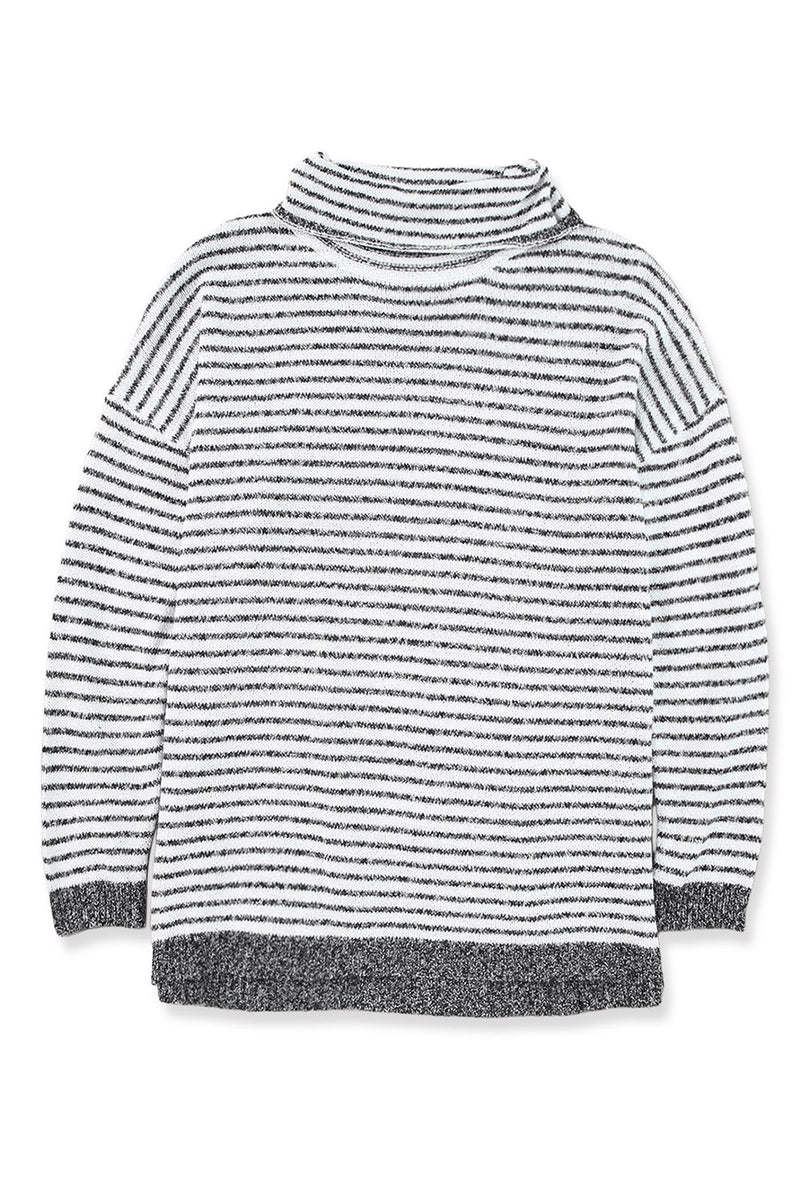 Black Striped Turtleneck Long Sleeve Sweater