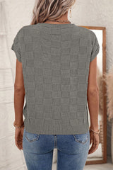 Dusty Pink Lattice Textured Knit Short Sleeve Baggy Sweater