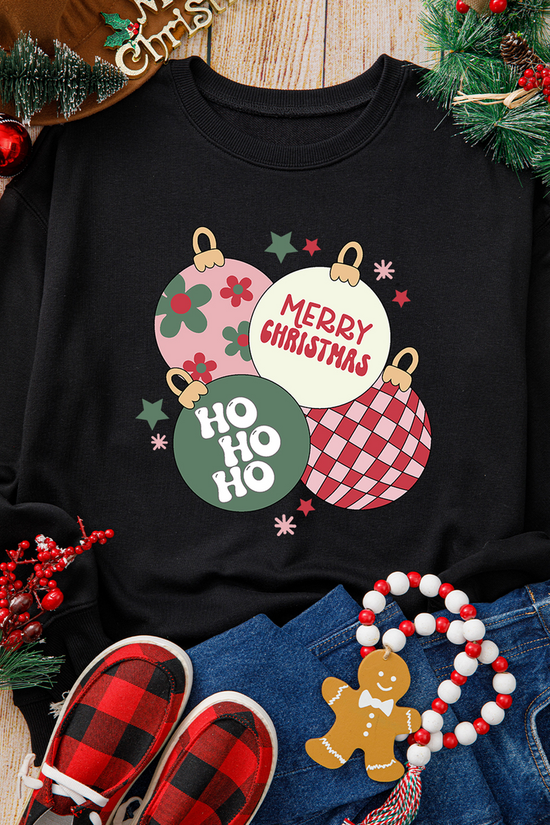 Black MERRY CHRISTMAS Graphic Round Neck Sweatshirt