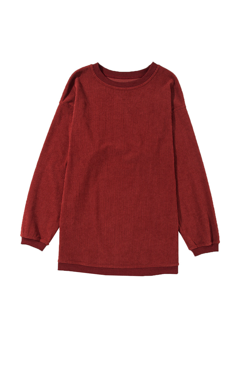 Red Contrast Trim Crinkle Rib Oversized Sweatshirt