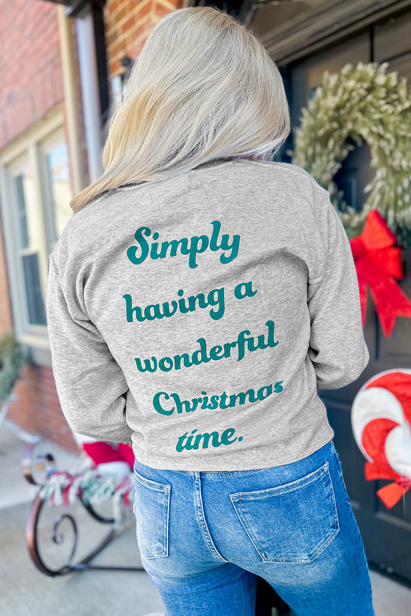 Gray Double Side Print Christmas Tree Letter Graphic Sweatshirt