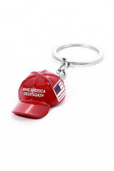 Fiery Red American Flag Baseball Cap Key Ring