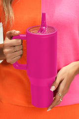 Rose Red Frosted Stainless Handle Large Vacuum Cup with Straw 1200ml