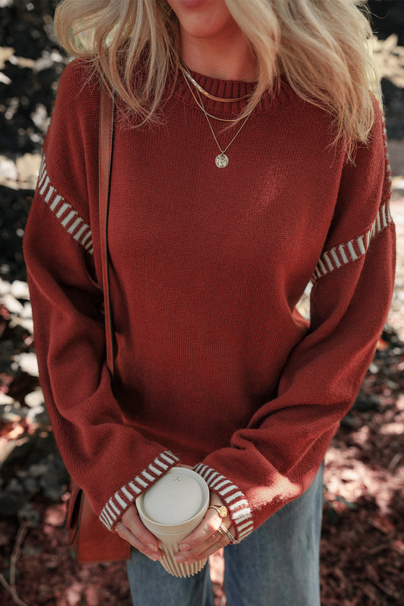 Red Dahlia Contrast Trim Knit Sweater