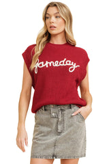 Racing Red Game Day Letter Pattern Knitted Sweater