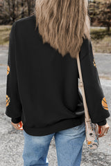 Black Sequin Ball Patched Crewneck Sweatshirt