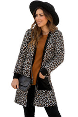 Black Leopard Patched Pocket Open Front Cardigan