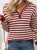 Perfee Striped Long Sleeve Hooded Sweater