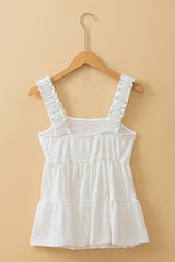 White Crinkled Ruffled Straps Peplum Babydoll Sleeveless Top