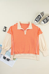 Striped Johnny Collar Long Sleeve Sweatshirt