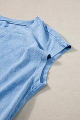 Dusk Blue Mineral Wash Plain Tee & Drawstring Shorts Set