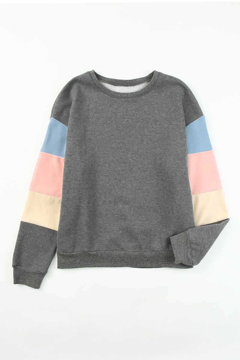 Rosy Color Block Casual Drop Sleeve Sweatshirt