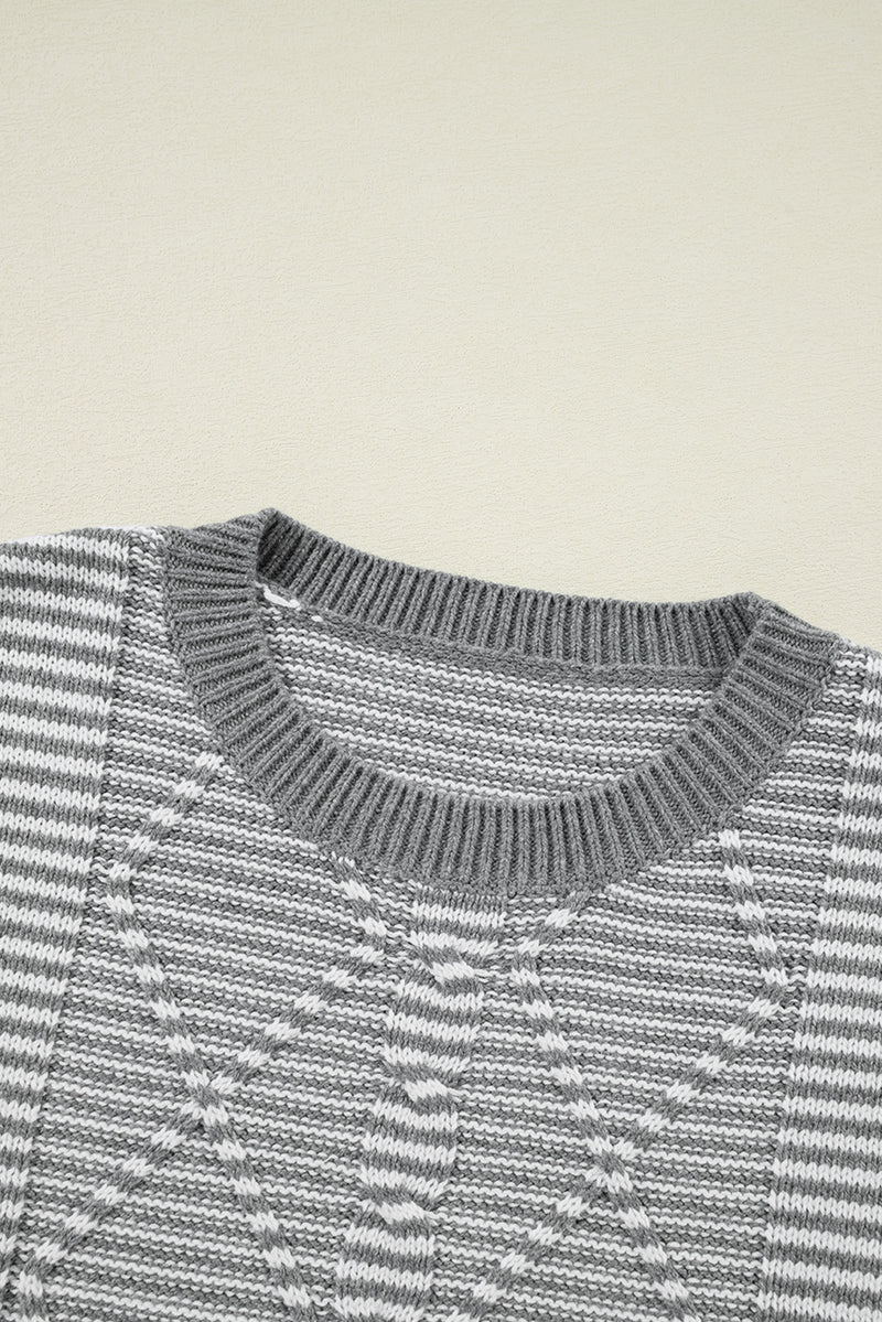 Brown Stripe Twisted Knitted Drop Shoulder Sweater