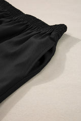 Black Ricrac Applique Sleeveless Top and Pocketed Shorts Set