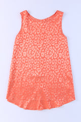 Pink Leopard Print Casual Sleeveless Satin Top