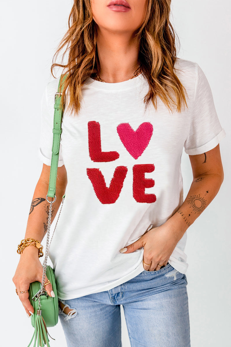 White Heart LOVE Graphic Valentines Crewneck Tee