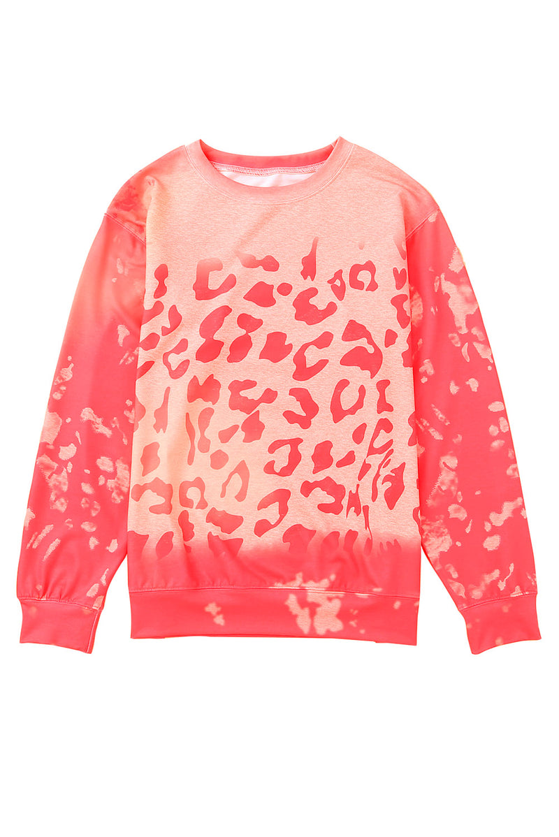 Pink Cheetah Print Drop Sleeve Bleached Sweatshirt