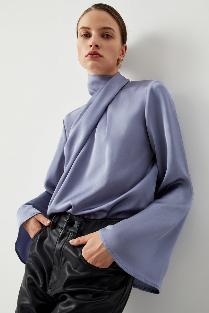 Ivy Asymmetric Turtleneck Elegant Satin Shirt