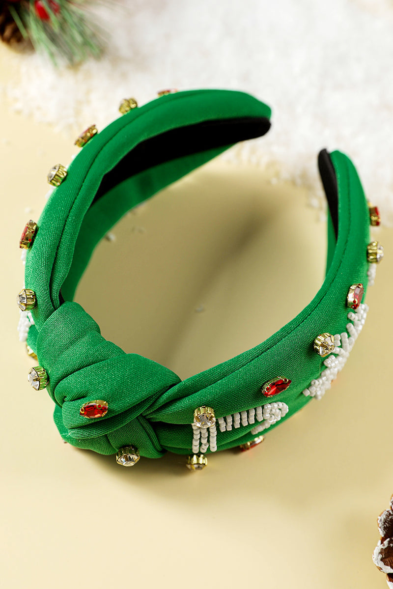 Dark Green Christmas Rice Beaded Rhinestone Wide Headband