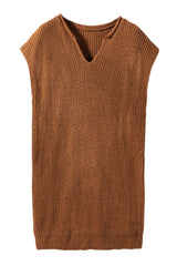 Camel V Neck Loose Fit Mini Knitted Dress