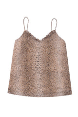 Cheetah Sexy Frill V Neck Spaghetti Strap Cami Top