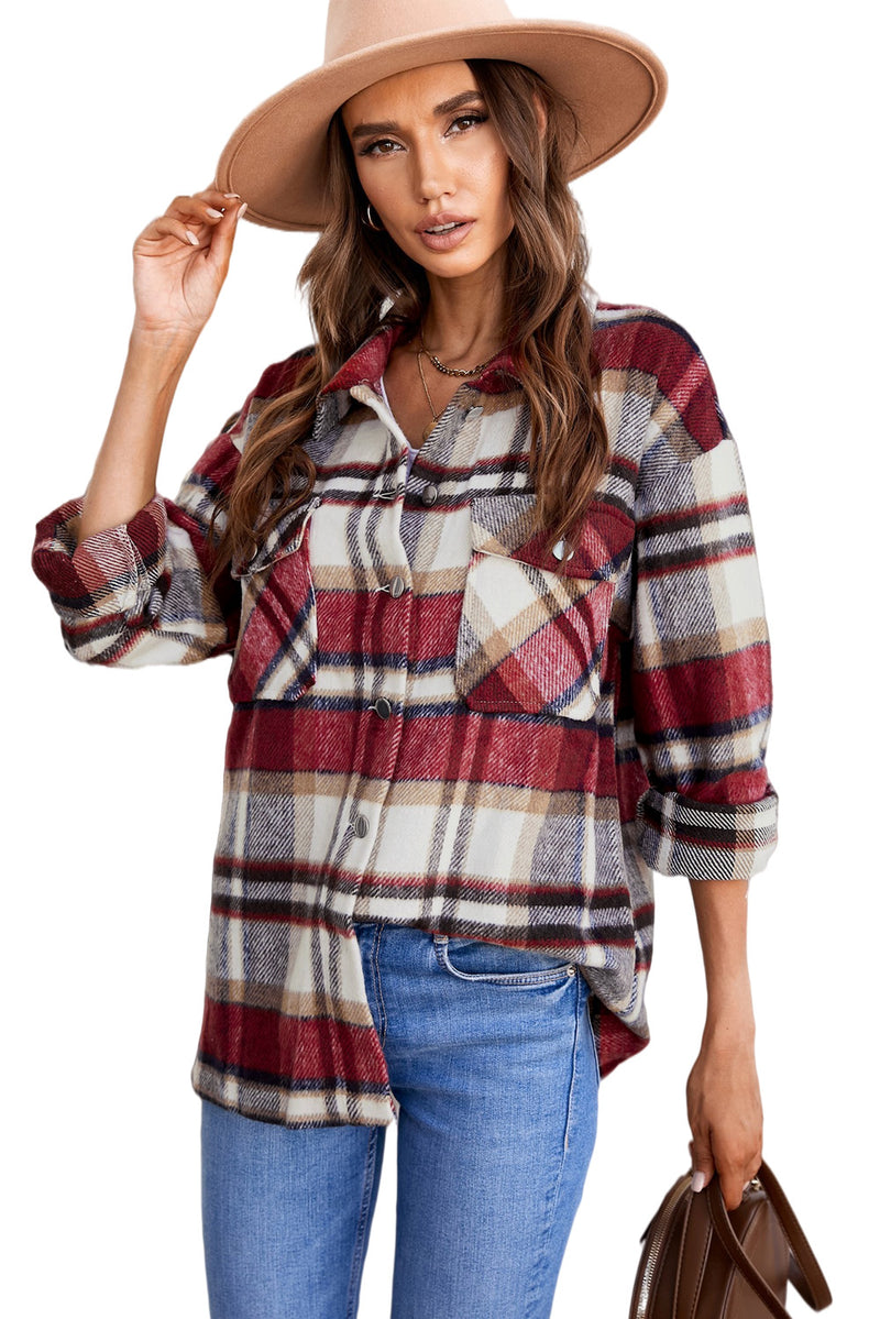 Flannel Button Up Long Sleeve Pink Plaid Shacket