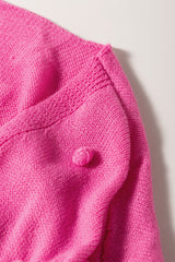 Rose Pompom Color Block Knit Open Front Cardigan