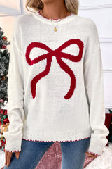 White Sweet Bow Long Sleeve Knit Sweater