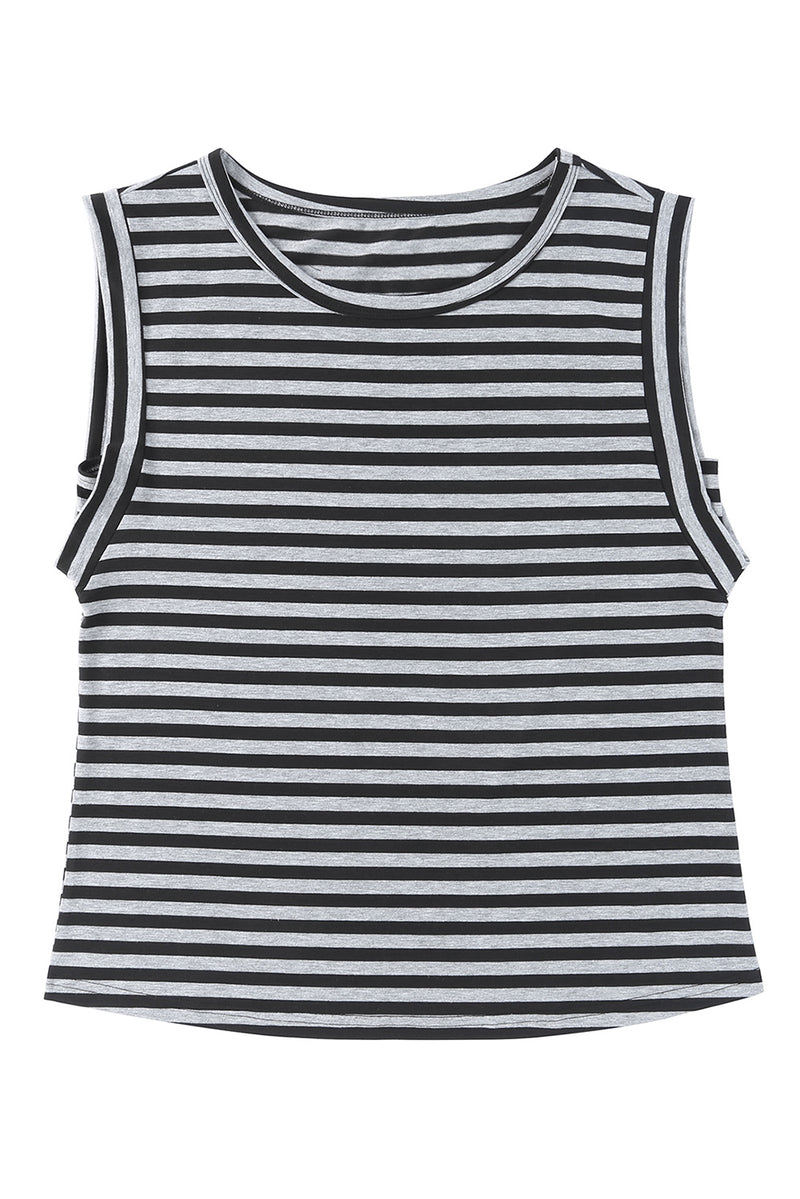 Black Striped Summer Top Casual Sleeveless T Shirt for Women