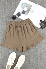 Green Casual Pocketed Ruffle High Waisted Shorts