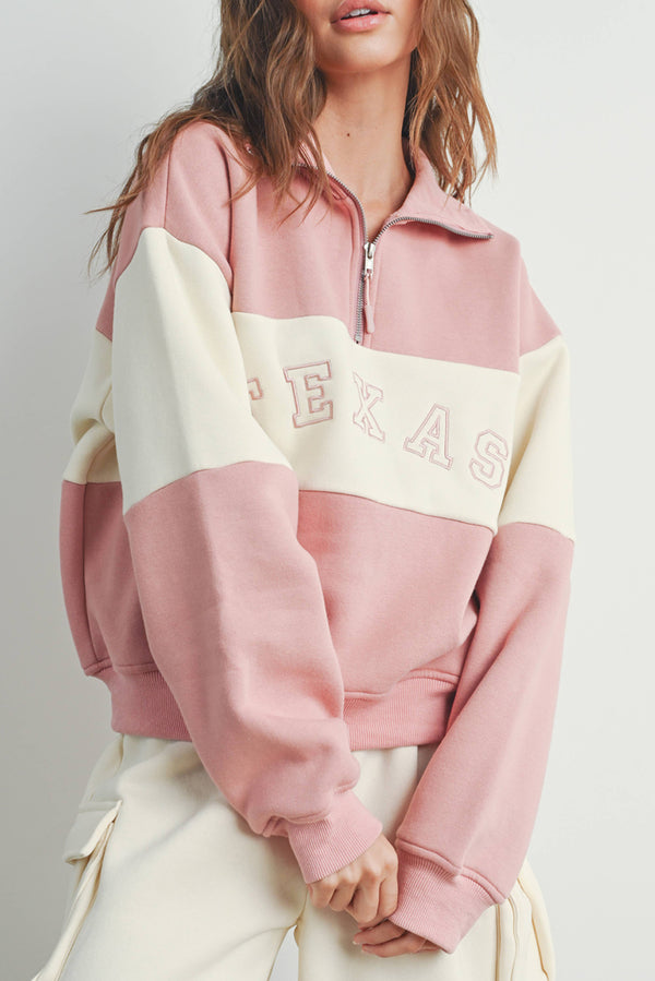 Light Pink Texas Graphic Quarter Zip Sweatshirt