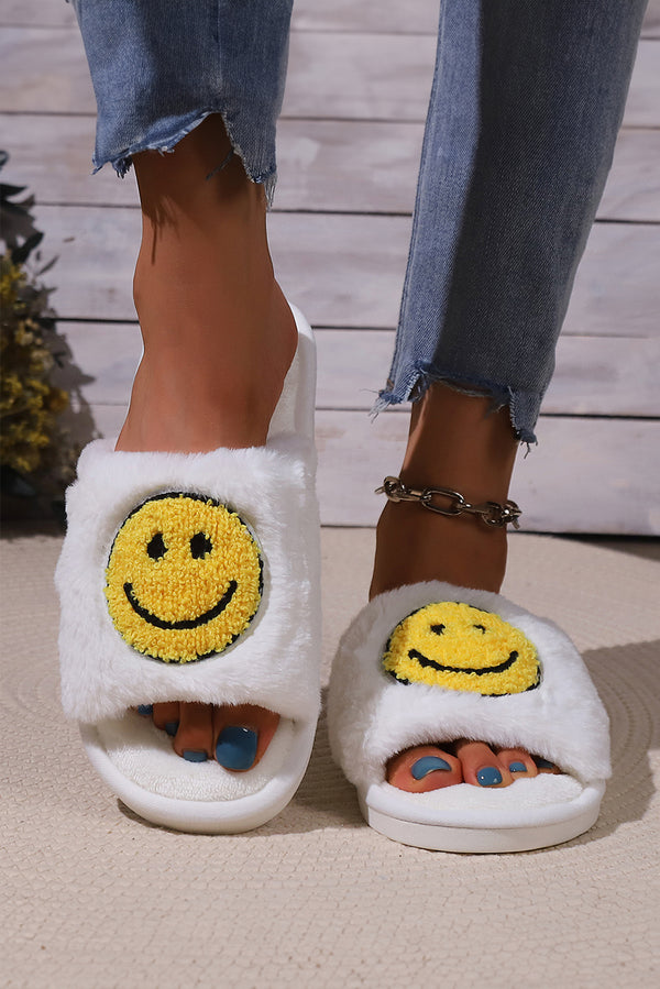 White Smile Graphic Plush Home Slippers