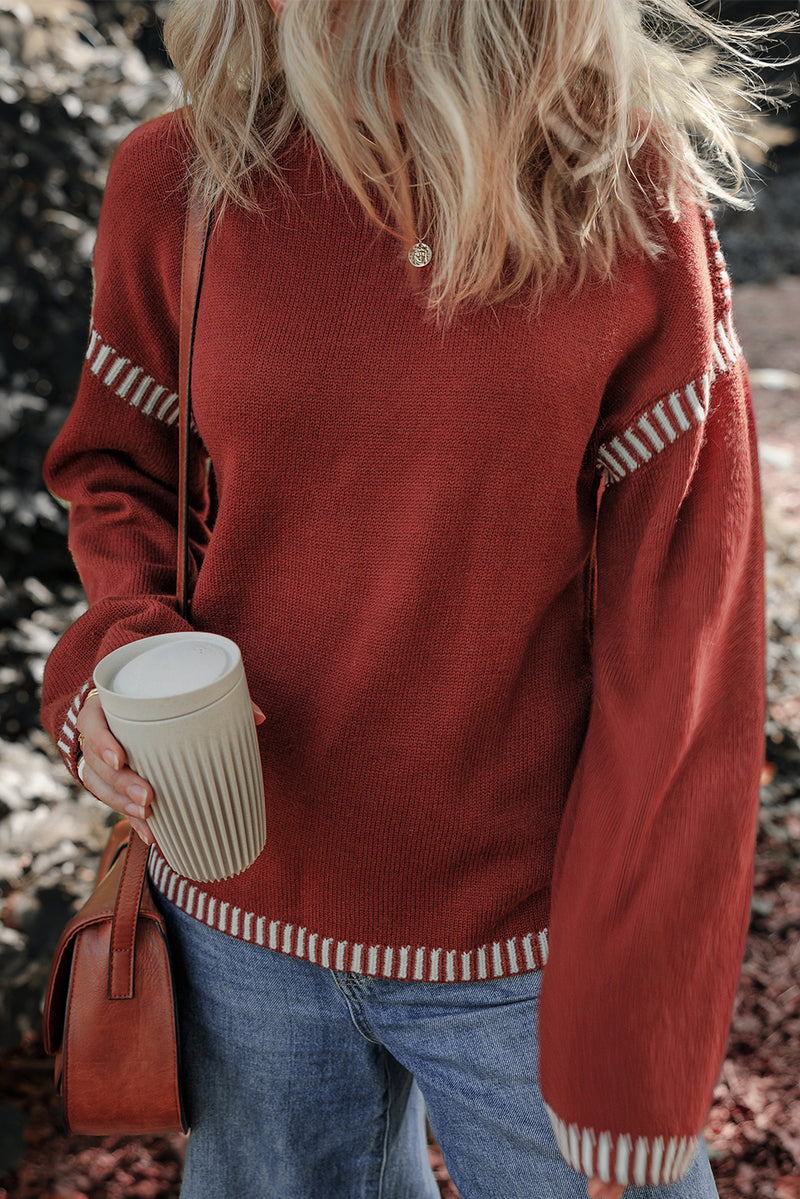 Red Dahlia Contrast Trim Knit Sweater