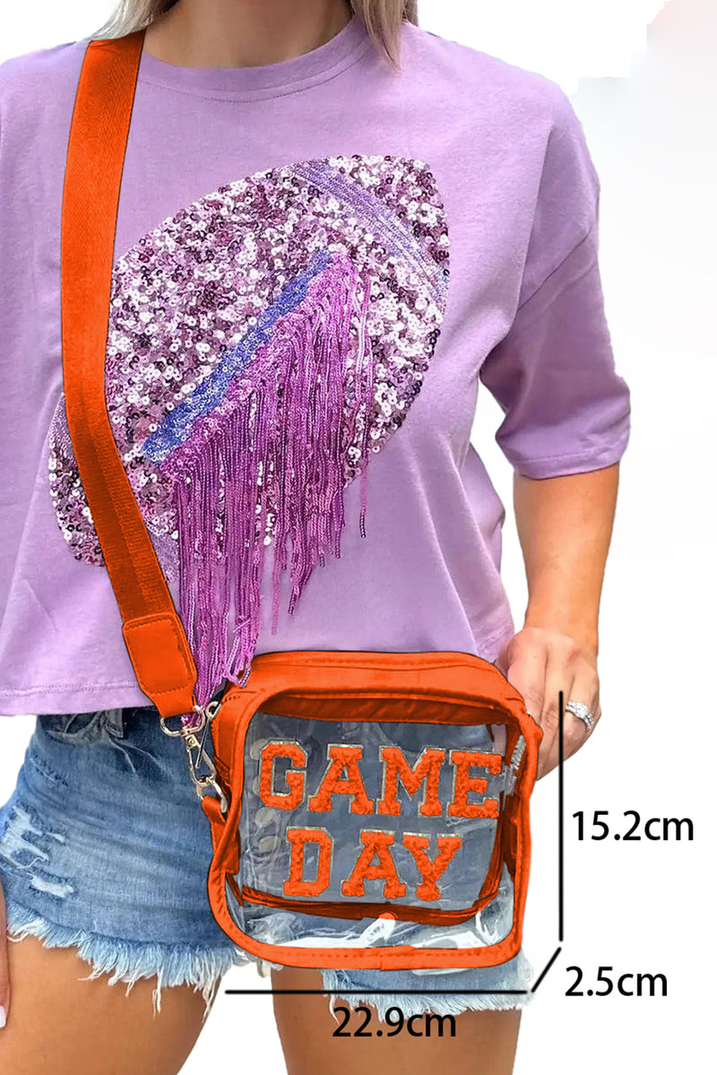 Orange Chenille GAME DAY Pattern Clear Bag