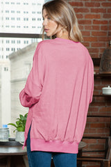 Pink Plain Drop Shoulder Ribbed Trim Oversized Sweatshirt