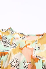 Multicolor Abstract Print Boho Ruffle Puff Sleeve Blouse