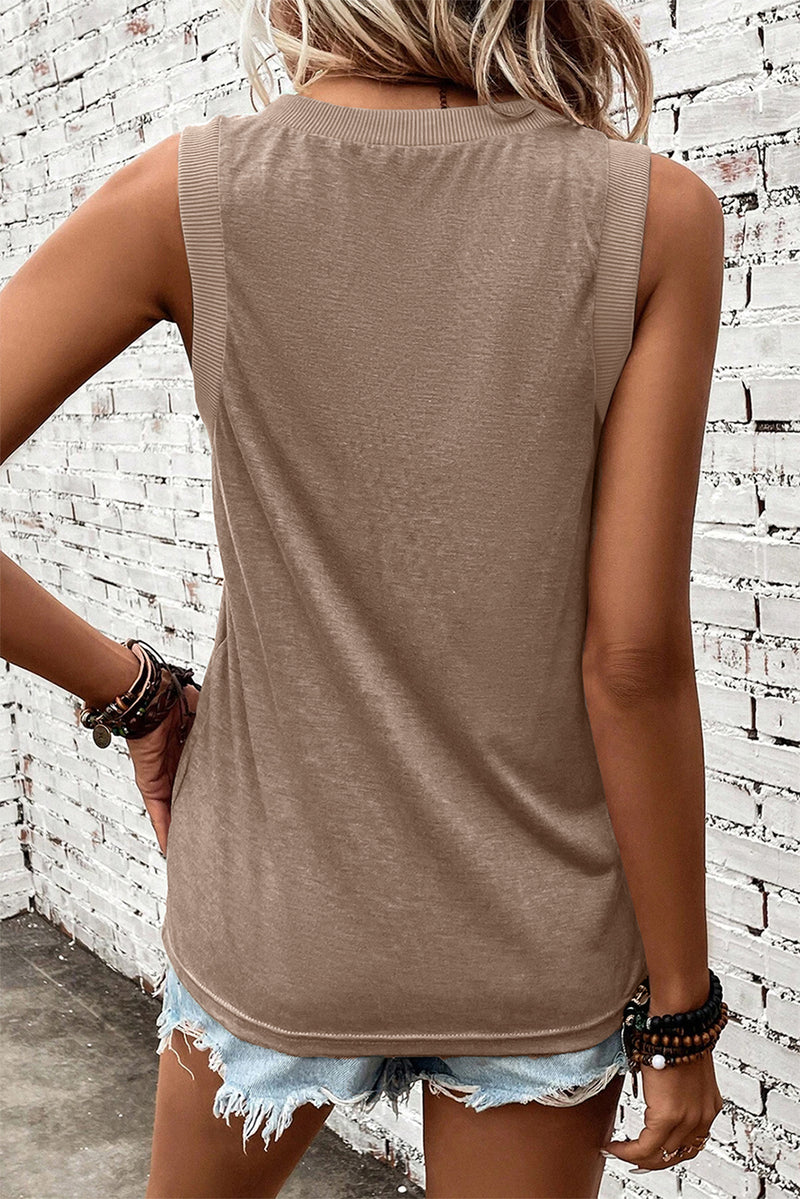 Simply Taupe Contrast Trim V-Neck Loose Fit Tank Top