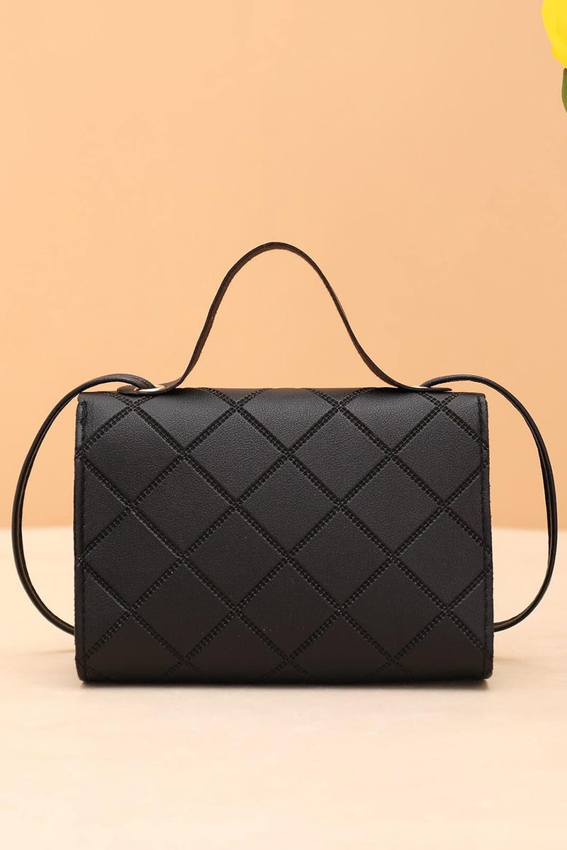 Black PU Leather Diamond Pattern Messenger Bag