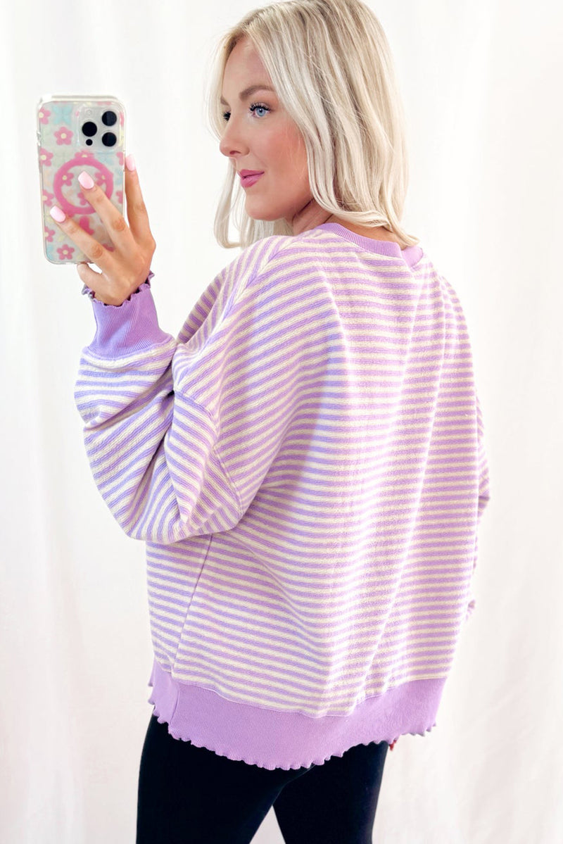 Pink Stripe Drop Shoulder Long Sleeve Top