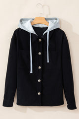 Sail Blue Pockets Drawstring Hooded Corduroy Shacket