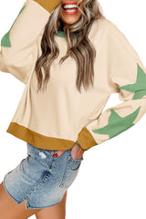 Parchment Star Patchwork Exposed Seam Oversized Sweatshirt