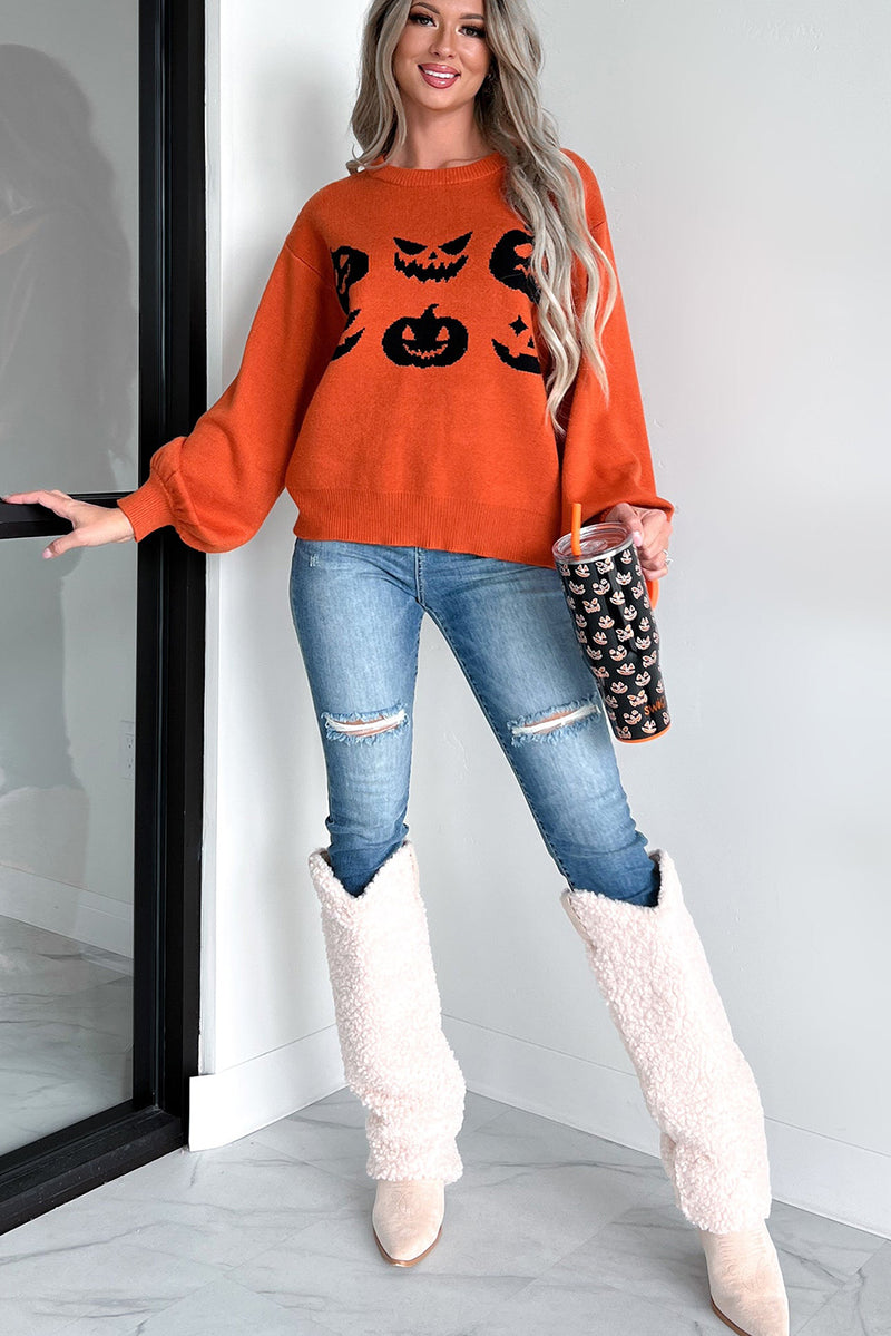 Orange Halloween Pumpkin Jack-O-Lantern Sweater