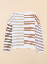 Color Block Drop Shoulder Pullover Striped Sweater